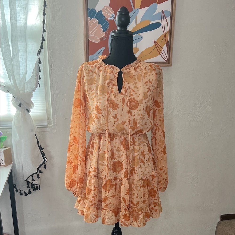 Lush Floral Frenzy Long Sleeve Mini Dress Size S - Picture 1 of 11